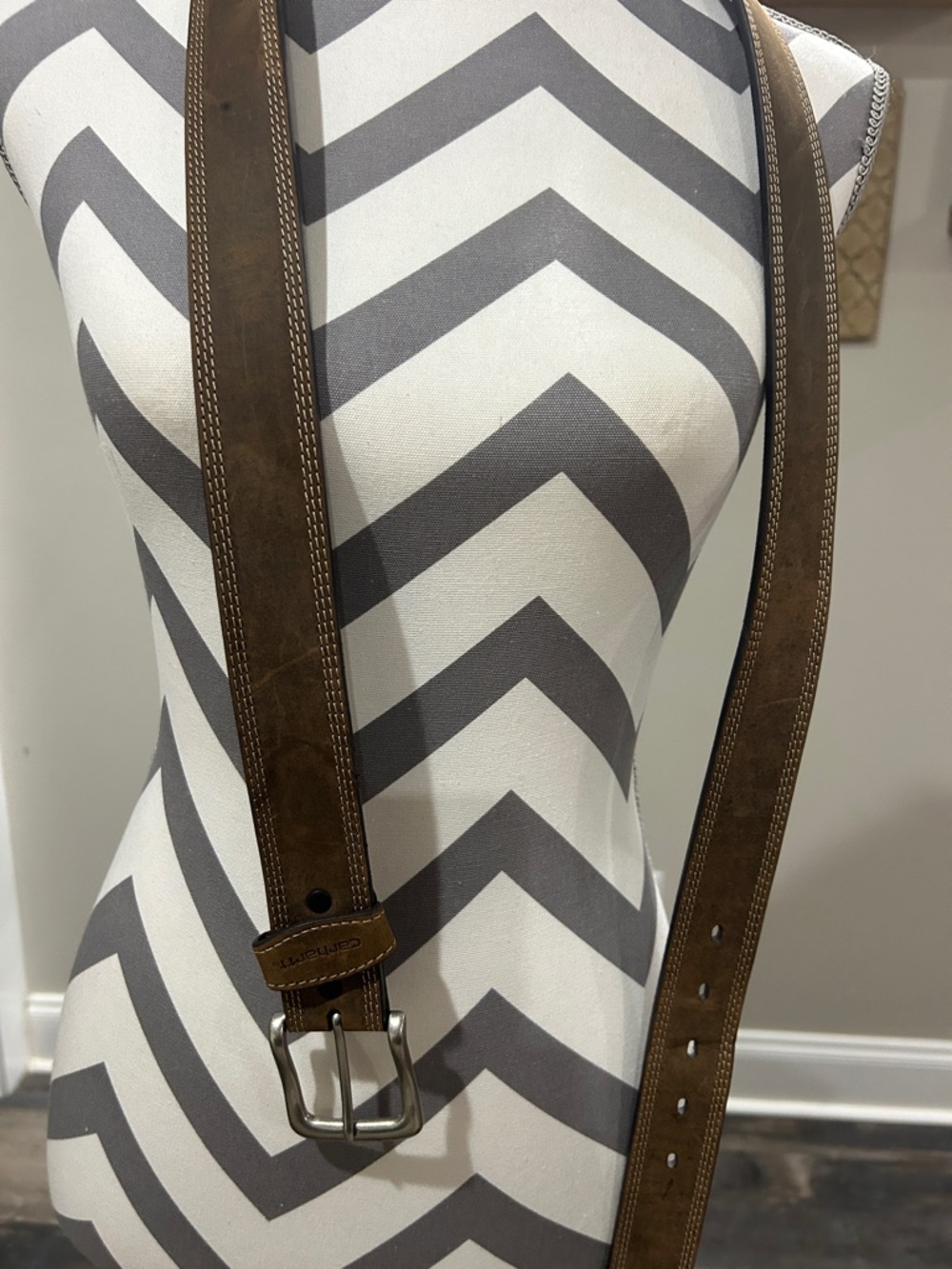 Carhartt Brown Leather Work Belt with Silver Buckle